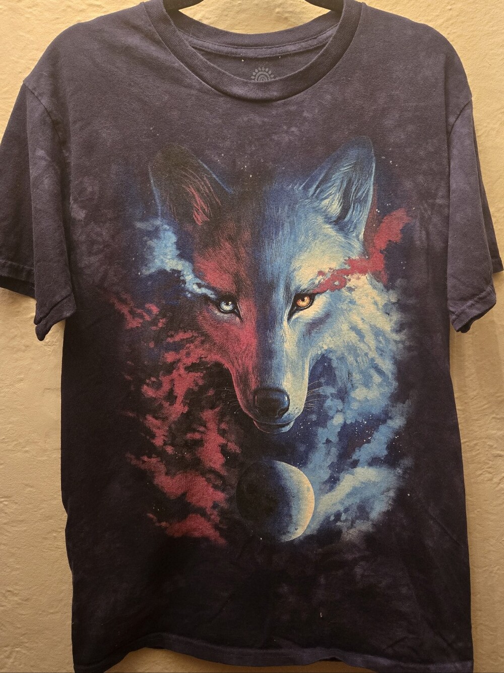 The Mountain Wolf Moon Tie Dye T Shirt Cosmic Galaxy Wolf Graphic Tee Size M